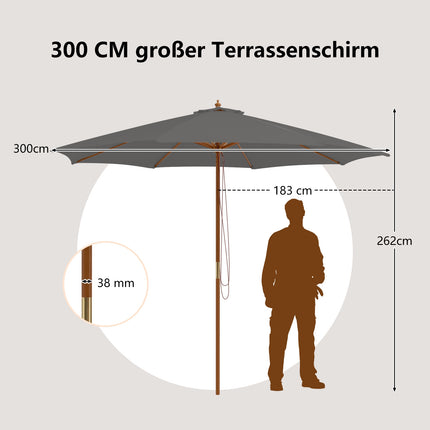 Koka terases saulessargs āra lietošanai, 300 cm, regulējams augstums