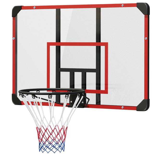 Basketbola grozs, basketbola dēlis ar grozu, basketbola tīkls ar basketbola dēli, stiprināms pie sienas, āra, tērauds, 113 x 61 x 73 cm, sarkans