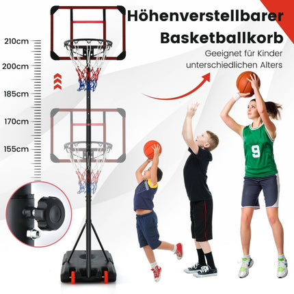 Āra basketbola grozs ar statīvu, 155-210 cm, regulējams augstumā, melns