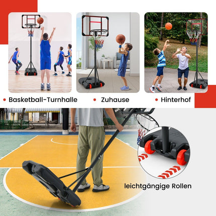 Āra basketbola grozs ar statīvu, 155-210 cm, regulējams augstumā, melns
