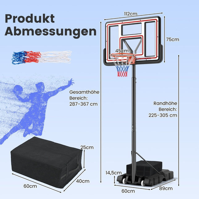 Āra basketbola grozs ar statīvu, rokas kloķi, svara somu un 2 tīklu basketbola statīvu