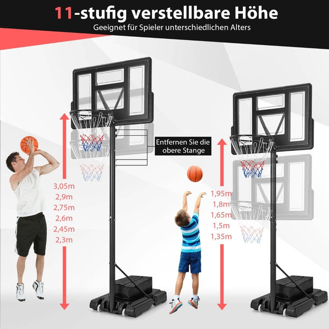 Āra basketbola grozs ar statīvu un tīkliem, 135-305 cm, regulējams augstuma basketbola statīvs