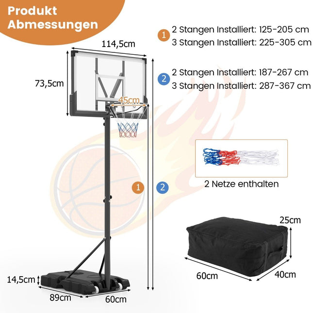 Āra basketbola grozs ar statīvu, svara somu un 2 tīklu basketbola statīvu