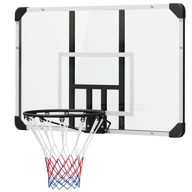 Pie sienas stiprināms basketbola grozs ar basketbola dēli un tīklu 113 x 61 x 73 cm, izgatavots no tērauda, āra aktivitātēm baltā krāsā.