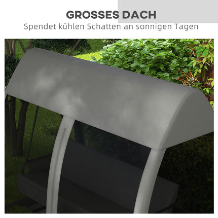 2-in-1 Gray Garden swing bench, reclining 3-seater with canopy