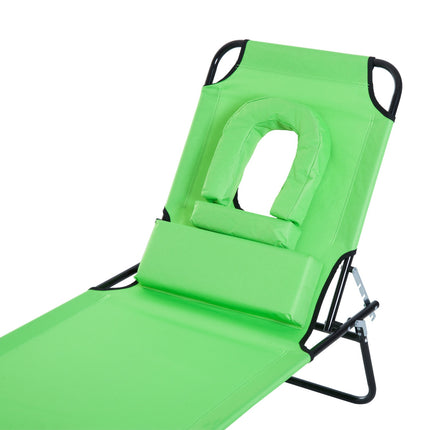 Folding sun lounger, adjustable, weatherproof, green