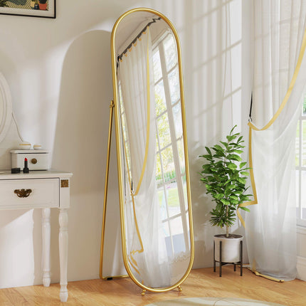 Ovāls pilna garuma spogulis, brīvi stāvošs metāla rāmis, zelta krāsā, 50x180cm
