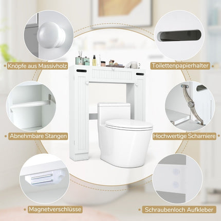 Uzglabāšanas skapis virs tualetes ar regulējamiem plauktiem, balts