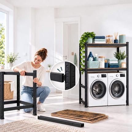 Over-Washer Rack, Heavy-Duty Industrial Design – Black/Brown, Adjustable Shelves