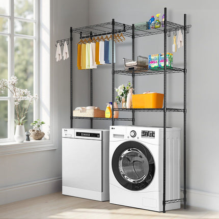 Over Washer and Dryer Shelf, 5-Tier with Rod and Hooks