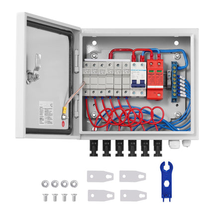 PV Combiner Box, 6-String, IP65, 15A Fuses, 125A Breaker