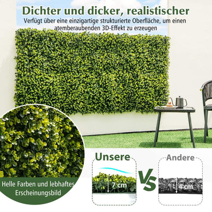 Pack of 12 50 x 50 cm artificial hedge boxwood panels with 7 cm thickness and corrugated surface