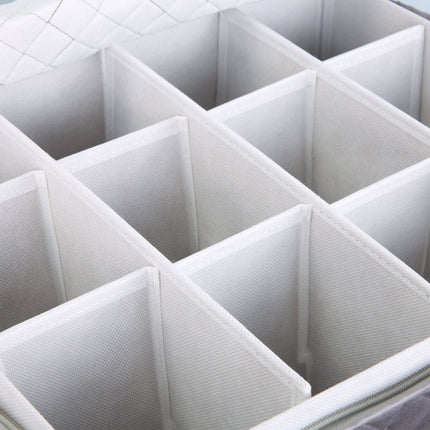 Padded Glass Storage Boxes with Dividers, Set of 2, Grey, 25.5 x 40.5 x 33 cm