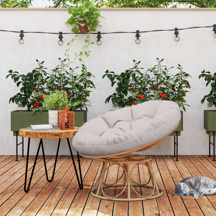 Papasan krēsls, rotangpalma, 360° rotējošs pīts krēsls ar sēdekļa spilvenu, diametrs 120 cm, apaļš, āra rotangpalmas krēsls, grozāms krēsls, atpūtas krēsls, atzveltnes krēsls viesistabai, dārza balkons, gaiši pelēks
