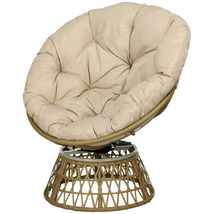 Papasan krēsla pīts krēsls rotanga grozāmais krēsls ar spilvenu, 360 grādu regulējams kāju balsts, 85x70x82 cm, haki krāsā, dārzam un viesistabai