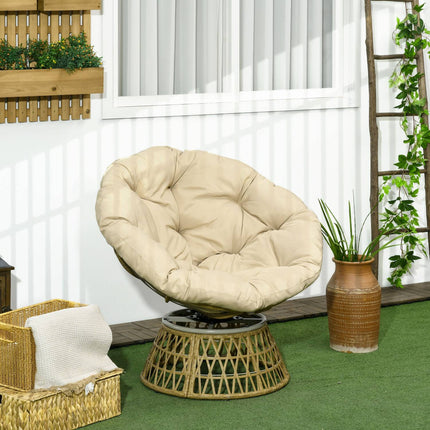 Papasan krēsla pīts krēsls rotanga grozāmais krēsls ar spilvenu, 360 grādu regulējams kāju balsts, 85x70x82 cm, haki krāsā, dārzam un viesistabai