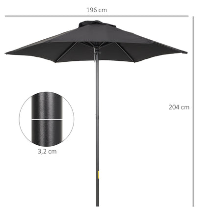 Saulessargs Ø196 cm, rotējošs saulessargs ar locīšanas funkciju, sešstūra balkona saulessargs, pludmales saulessargs, vēja necaurlaidīgs, stabils tirgus saulessargs, kloķa saulessargs, saules aizsardzība pludmalei, balkonam, dārzam, melns
