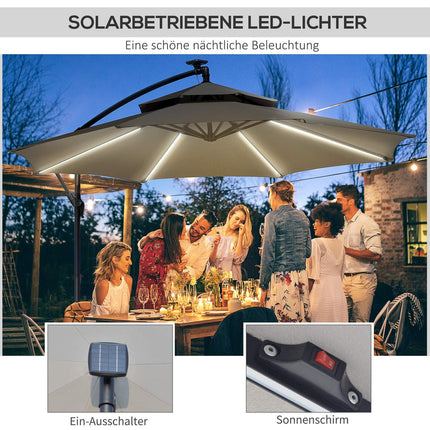 Solar LED Market Parasol, 295 cm, Water-repellent, Light grey