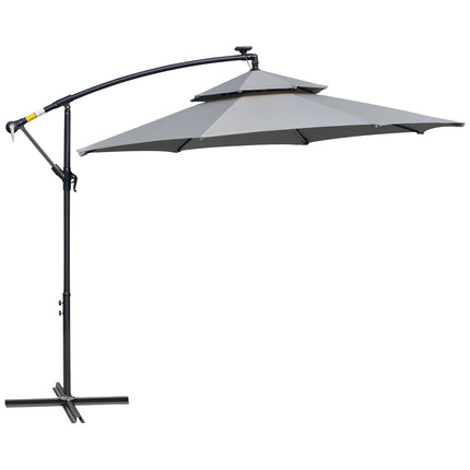 Solar LED Market Parasol, 295 cm, Water-repellent, Light grey