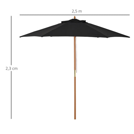 Dārza saulessargs, 3 līmeņi, aizsardzība pret sauli, bambuss un 180 m² poliesters, melns, Ø2,5 x 2,3 m