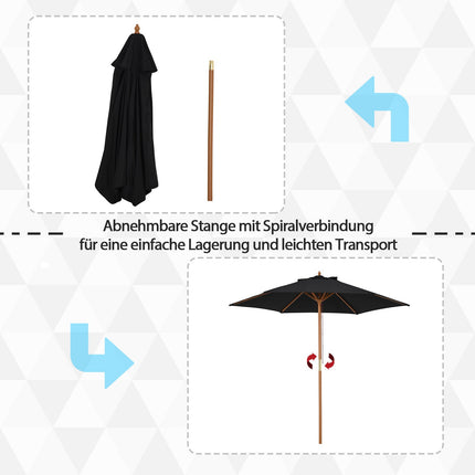 Dārza saulessargs, 3 līmeņi, aizsardzība pret sauli, bambuss un 180 m² poliesters, melns, Ø2,5 x 2,3 m