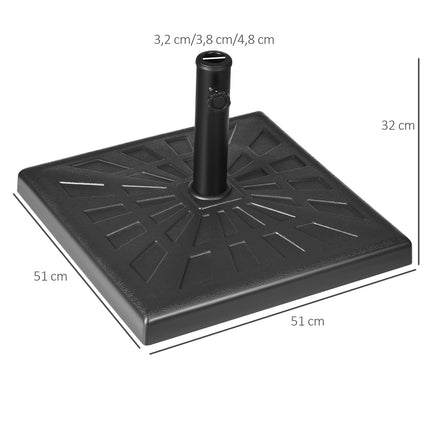 Saulessarga statīvs 19 kg, saulessarga pamatne, lietussarga statīvs saulessargu kātiem Ø 32/38/48 mm, sintētiskie sveķi, melns, 51 x 51 x 32 cm