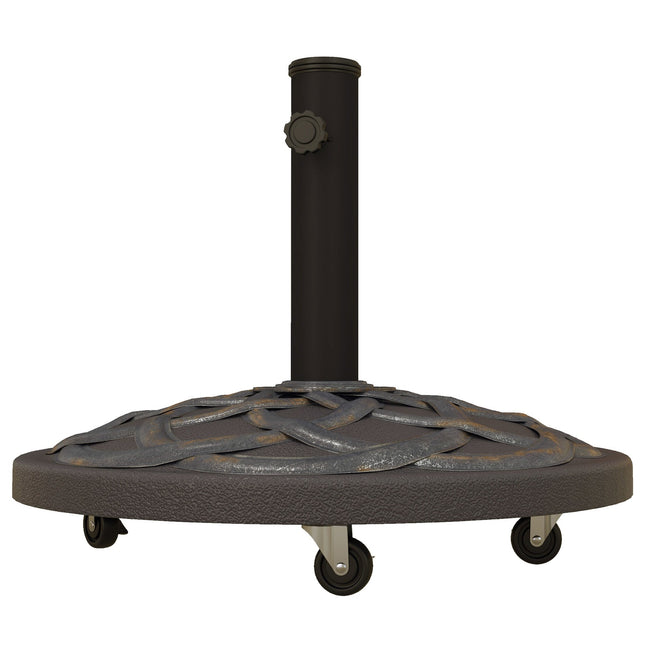 Saulessarga statīvs 25 kg, saulessarga turētājs ar riteņiem, regulējama poga, lietussarga statīvs Ø 32/38/48 mm kātam, cementa pildījums, bronza