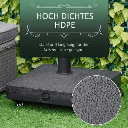 Saulessarga statīvs ar rullīti, piepildāms līdz 20 kg, saulessarga kātiem 38/48 mm, dārzam, terasei, balkonam, melns, 45 x 45 cm