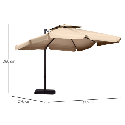 Saulessargs Uv50+ konsoles formas saulessargs Roma ar statīvu un 4 atsvariem, ieskaitot aizsargapvalku, alumīnijs, haki krāsā, 270 x 270 x 260 cm