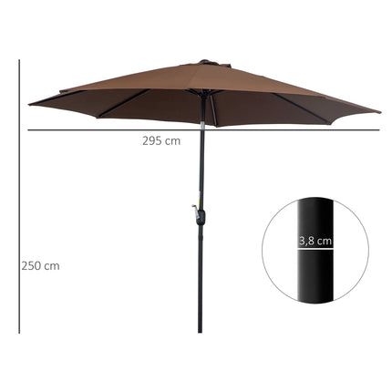 Brown Market Parasol With Crank, Ø2.95m, Durable Polyester