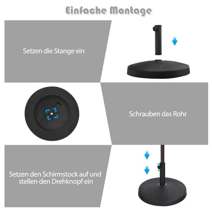 Saulessarga pamatne 22 kg, izgatavota no sintētiskiem sveķiem rotangpalmas izskatā, 52 x 36 cm, melna
