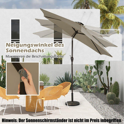 Parasol with solar LED lighting, cantilever umbrella, garden umbrella, crank umbrella, 2.7 m, brown