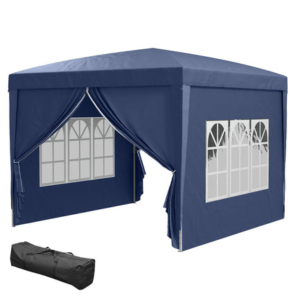 Party Gazebo 3 x 3 m with 4 Side Walls and Windows, UV Protection, Blue