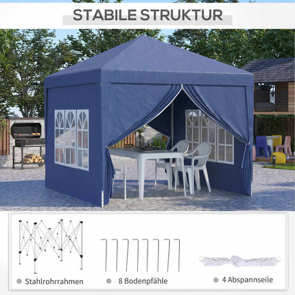 Party Gazebo 3 x 3 m with 4 Side Walls and Windows, UV Protection, Blue