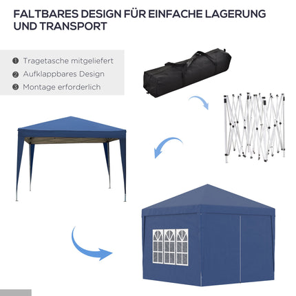 Party Gazebo 3 x 3 m with 4 Side Walls and Windows, UV Protection, Blue