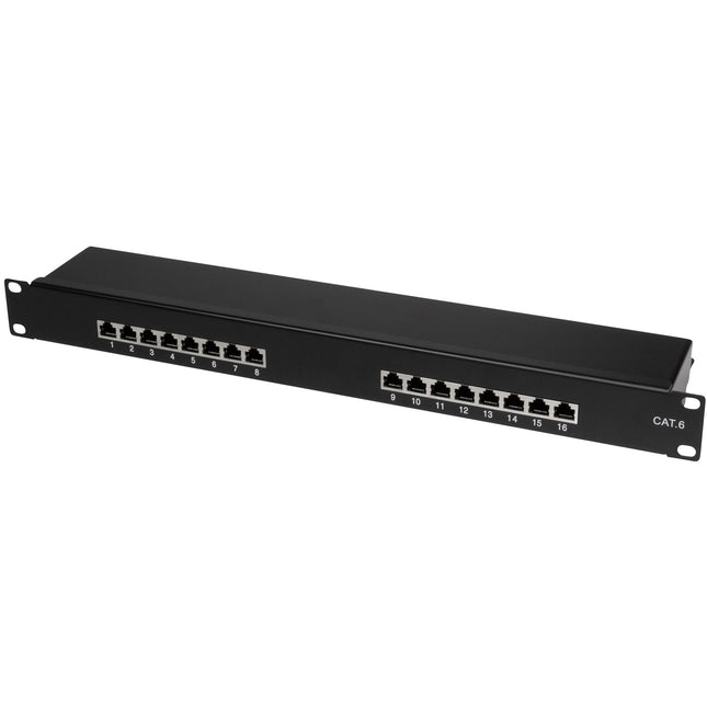 Patch panel 16-ports Cat6 for 19" rack U1 Black