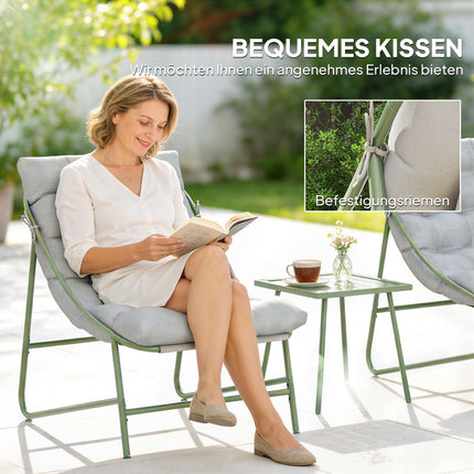 Terases mēbeļu komplekts - 2 krēsli, galds, tērauda rāmis