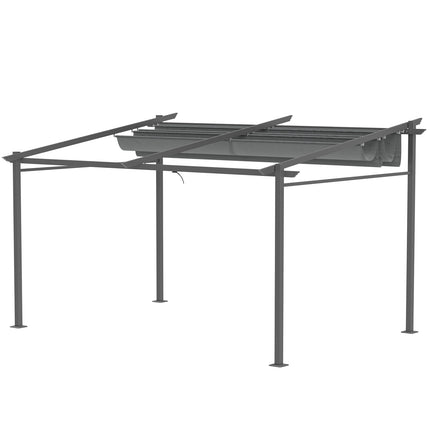 Terases jumta pergola aptuveni 4x3m terases jumta dārza paviljons alumīnijs, stiprināms pie sienas, dārza paviljons ar regulējamu jumtu, UV aizsardzība, saules aizsardzība terasei un dārzam, tumši pelēka