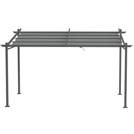 Terases jumta pergola aptuveni 4x3m terases jumta dārza paviljons alumīnijs, stiprināms pie sienas, dārza paviljons ar regulējamu jumtu, UV aizsardzība, saules aizsardzība terasei un dārzam, tumši pelēka