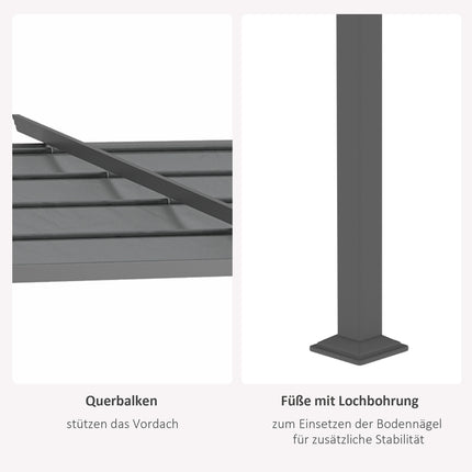 Terases jumta pergola aptuveni 4x3m terases jumta dārza paviljons alumīnijs, stiprināms pie sienas, dārza paviljons ar regulējamu jumtu, UV aizsardzība, saules aizsardzība terasei un dārzam, tumši pelēka