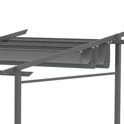 Terases jumta pergola aptuveni 4x3m terases jumta dārza paviljons alumīnijs, stiprināms pie sienas, dārza paviljons ar regulējamu jumtu, UV aizsardzība, saules aizsardzība terasei un dārzam, tumši pelēka