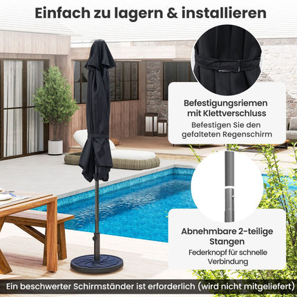 Terases saulessargs, 230 cm, melns, kloķa un slīpuma funkcija