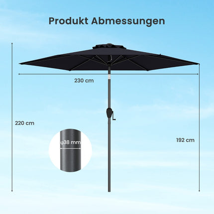 Terases saulessargs, 230 cm, melns, kloķa un slīpuma funkcija