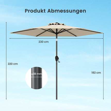 Terases saulessargs 230 cm ar kloķi un slīpumu, bēšs