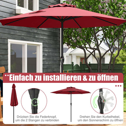 Terases saulessargs 250 cm ar kloķi, 8 ribas, bordo krāsā