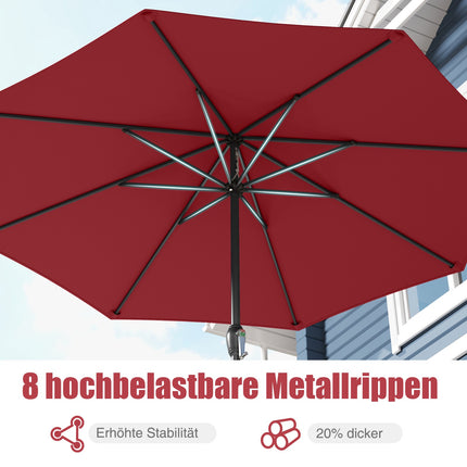 Terases saulessargs 250 cm ar kloķi, 8 ribas, bordo krāsā