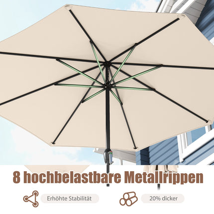 Terases saulessargs 250 cm ar kloķi un 8 ribām, bēšs