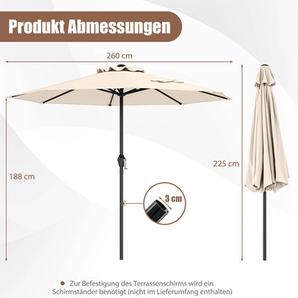 Terases saulessargs 250 cm ar kloķi un 8 ribām, bēšs