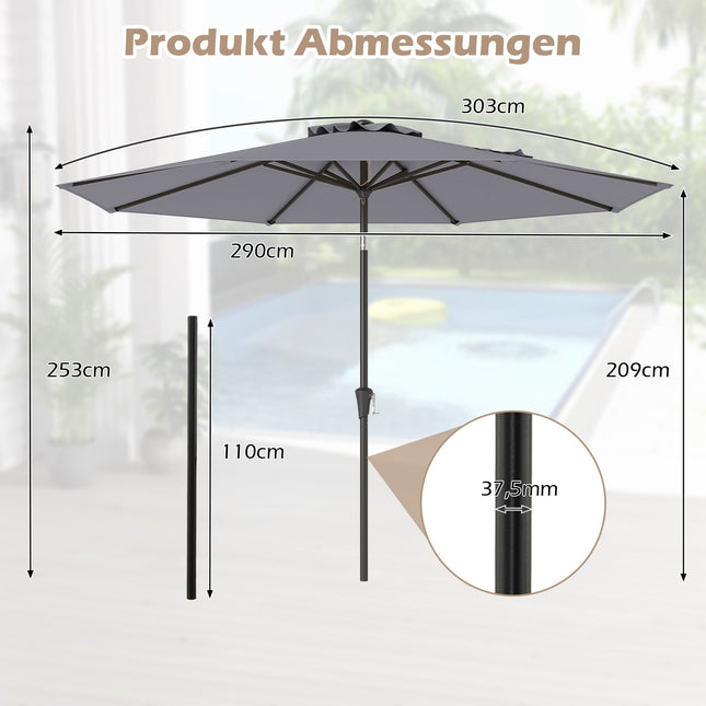 Terases saulessargs, 300 cm, noliecams un grozāms, pelēks, ūdensizturīgs