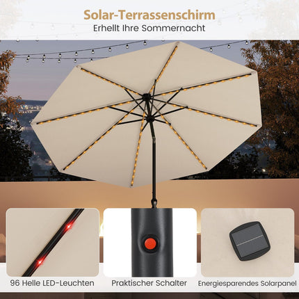 Terases saulessargs 300 cm ar saules enerģijas LED gaismām, 9 režīmi